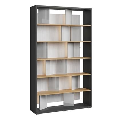 Meubella Boekenkast Flamingo - Grijs hoogglans - Eiken - 125 cm