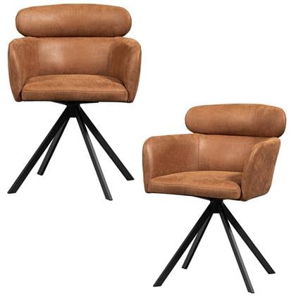 WOOOD Fenne Draaibare Eetkamerstoelen - Leerlook - Cognac - Set van 2