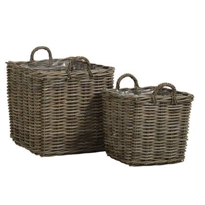 Giga Living  Rotan Mand Vierkant - Grijs Rotan - Set Van 2 - Arles