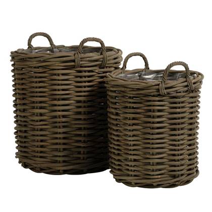 Giga Living  Rotan Mand Rond - Grijs Rotan - Set Van 2 - Avignon