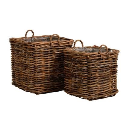 Giga Living  Rotan Mand Vierkant - Grijs Rotan - Set Van 2 - Calais