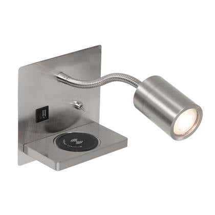 Mexlite Wandlamp Upround Staal USB 1lichts Zilver