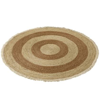J-line - Tapijt Kwastjesband Mais katoen Beige|Wit - 120x120x1cm Bruin