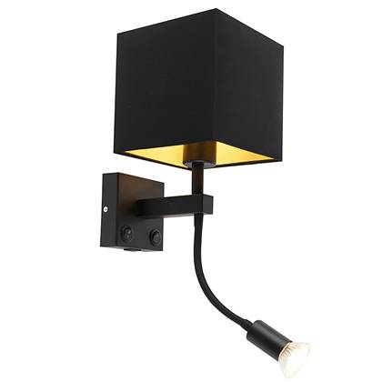 QAZQA zeno - Moderne LED Dimbare Smart Wandlamp met kap incl. wifi met Dimmer voor binnen - 1 lichts - L 20 cm - Zwart - Woonkamer | Slaapkamer
