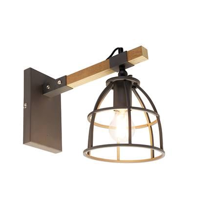 QAZQA Smart wandlamp donkergrijs met hout verstelbaar incl. Wifi A60 Bruin