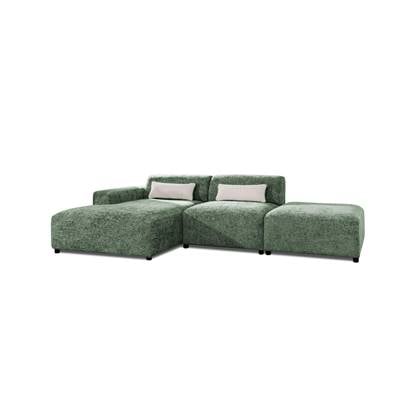 by fonQ Velura Hoekbank Links met Hocker - Chenille - Groen