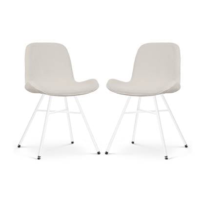 Nolon Noa-Fé Eetkamerstoelen Set van 2 Ribstof Crème - Stof - Wit Onderstel - Modern