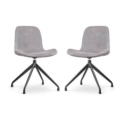 Nolon Nola-Fé Eetkamerstoelen Set van 2 Ribstof Warm Grijs - Draaibaar - Stof - Zwart Metalen Onderstel