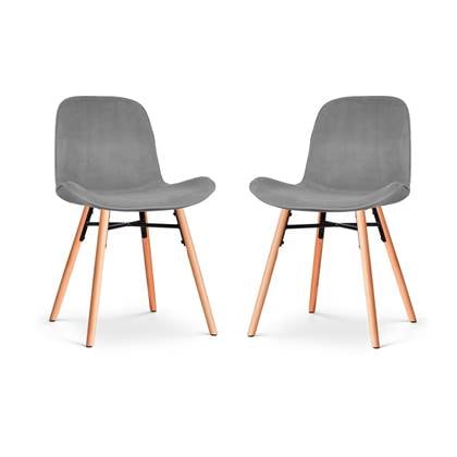 Nolon Nena-Fé Eetkamerstoelen Set van 2 Velvet Grijs - Fluweel - Stof - Houten Poten - Naturel - Scandinavisch