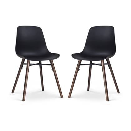 Nolon Nena-Pip Eetkamerstoelen Set van 2 Zwart - Kunststof Zitting - Houten Poten - Walnoot - Modern - Scandinavisch