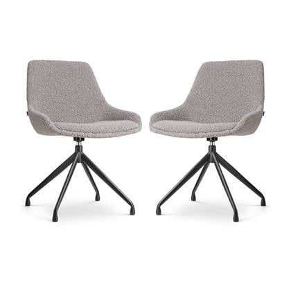 Nolon Nola-Isa Eetkamerstoelen Set van 2 Bouclé Taupe - Draaibaar - Stof - Zwart Onderstel - Design - Scandinavisch - Comfortabel