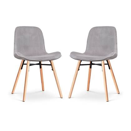 Nolon Nena-Fé Eetkamerstoelen Set van 2 Ribstof Warm Grijs - Stof - Houten Poten - Naturel - Scandinavisch