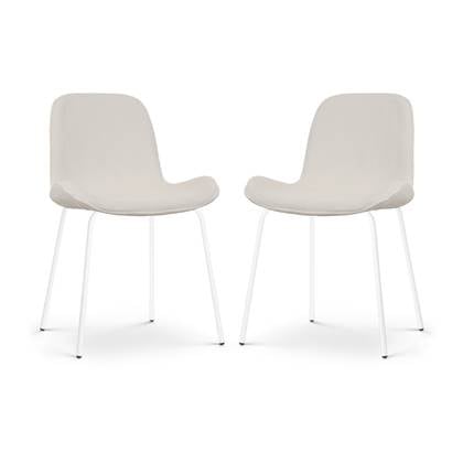 Nolon Nora-Fé Eetkamerstoelen Set van 2 Ribstof Crème - Stof - Witte Poten - Modern