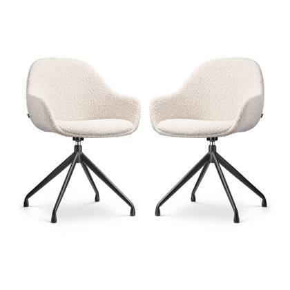 Nolon Nola-Mae Eetkamerstoelen Set van 2 Bouclé Beige - Draaibaar - met Armleuning - Stof - Zwart Onderstel - Design - Comfortabel