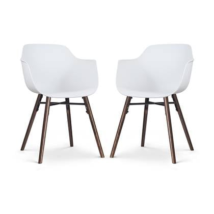 Nolon Nena-Puk Eetkamerstoelen Set van 2 - Wit - Walnoot Poten