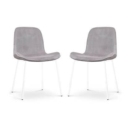 Nolon Nora-Fé Eetkamerstoelen Set van 2 Ribstof Warm Grijs - Stof - Witte Poten - Modern