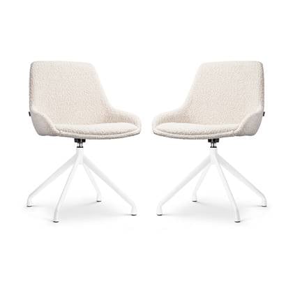 Nolon Nola-Isa Draaibare Eetkamerstoelen Bouclé Beige - Wit - 2x