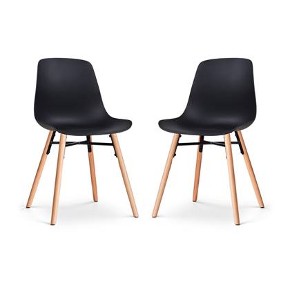 Nolon Nena-Pip Eetkamerstoelen Set van 2 Zwart - Kunststof Zitting - Houten Poten - Modern - Scandinavisch