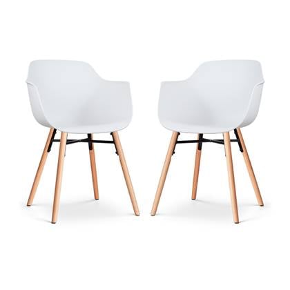 Nolon Nena-Puk Eetkamerstoelen Set van 2 - Wit - Houten Poten