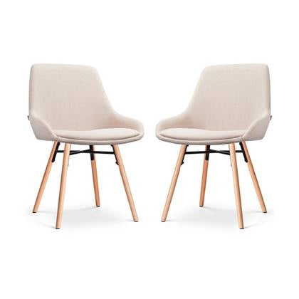 Nolon Nena-Isa Eetkamerstoelen Set van 2 Beige - Stof - Zonder Armleuning - Houten Poten - Scandinavisch - Comfortabel