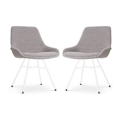 Nolon Noa-Isa Eetkamerstoelen Set van 2 Bouclé Taupe - Stof - Wit Onderstel - Design - Scandinavisch - Comfortabel