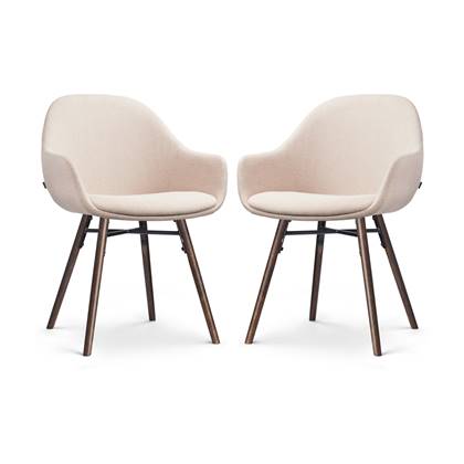 Nolon Nena-Mae Eetkamerstoelen Set van 2 Beige - met Armleuningen - Stof - Houten Poten - Walnoot - Design - Scandinavisch - Comfortabel