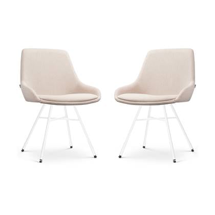 Nolon Noa-Isa Eetkamerstoelen Set van 2 Beige - Stof - Wit Onderstel - Design - Scandinavisch - Comfortabel