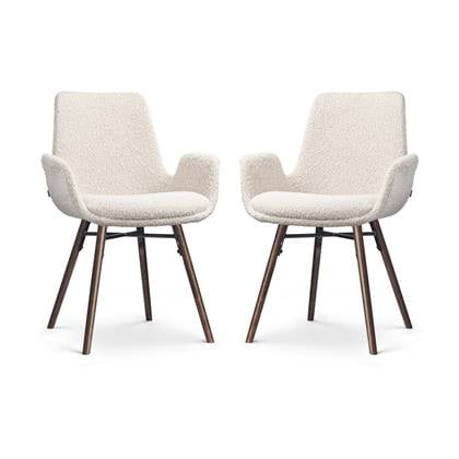 Nolon Nena-Eef Eetkamerstoelen Set van 2 - Bouclé Beige - Walnoot Hout