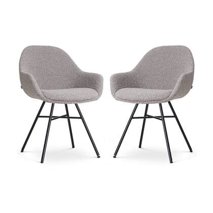 Nolon Noa-Mae Eetkamerstoelen Set van 2 Bouclé Taupe - met Armleuning - Stof - Zwart Metalen Poten - Design - Scandinavisch - Comfortabel