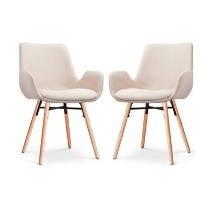 Nolon Nena-Eef Eetkamerstoelen Set van 2 Beige - Armleuningen - Stof - Houten Poten - Lage Armleuning - Design - Scandinavisch