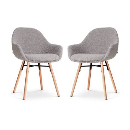 Nolon Nena-Mae Eetkamerstoelen Set van 2 Bouclé Taupe - met Armleuningen - Stof - Houten Poten - Design - Scandinavisch - Comfortabel