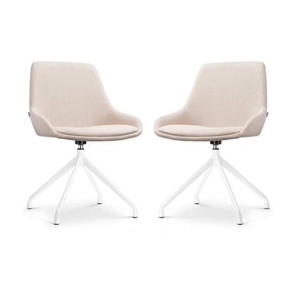 Nolon Nola-Isa Eetkamerstoelen Set van 2 Beige - Draaibaar - Stof - Wit Onderstel - Design - Scandinavisch - Comfortabel