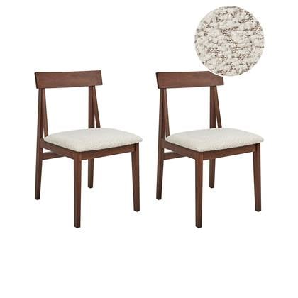 Beliani-ISLE-Eetkamerstoel set van 2-Donkerhout|Beige-Rubberhout Bruin