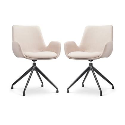 Nolon Nola-Eef Eetkamerstoelen Set van 2 Beige - Draaibaar - met Armleuning - Stof - Zwart Onderstel - Lage Armleuning - Design - Scandinavisch