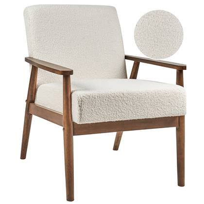 Beliani - ESRUM - Fauteuil - Gebroken - Bouclé|Donker hout Wit