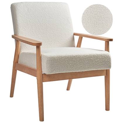 Beliani - ESRUM - Fauteuil - Gebroken - Bouclé|Licht hout Wit