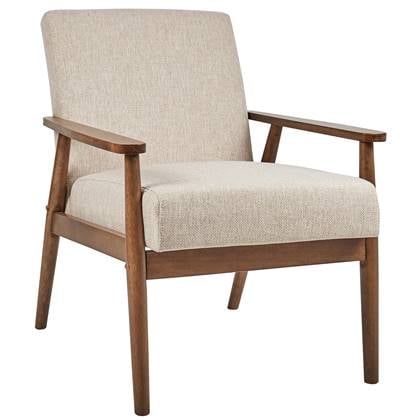 Beliani - ESRUM - Fauteuil - Beige - Stof|Donker hout