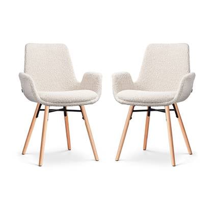 Nolon Nena-Eef Eetkamerstoelen Set van 2 - Bouclé Beige - Naturel Hout