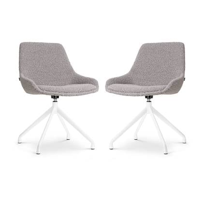 Nolon Nola-Isa Eetkamerstoelen Set van 2 Bouclé Taupe - Draaibaar - Stof - Wit Onderstel - Design - Scandinavisch - Comfortabel