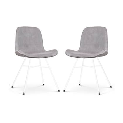 Nolon Noa-Fé Eetkamerstoelen Set van 2 Ribstof Warm Grijs - Stof - Wit Onderstel - Modern