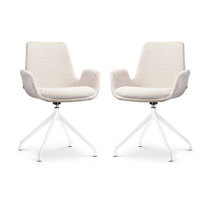 Nolon Nola-Eef Draaibare Eetkamerstoelen Bouclé Beige - Wit - 2x