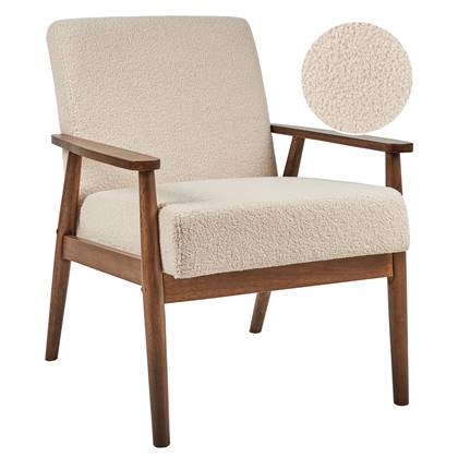 Beliani - ESRUM - Fauteuil - Beige - Bouclé|Donker hout
