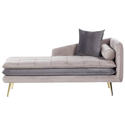 GONESSE - Chaise longue - Beige/Grijs - Rechtszijdig - Fluweel