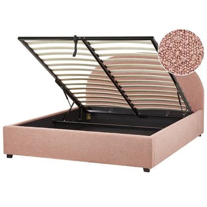 Beliani-VAUCLUSE-Bed met opbergruimte-Pastel-160 x 200 cm-Bouclé Roze