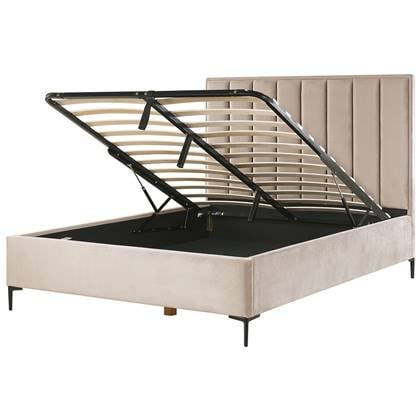 SEZANNE - Bed met opbergruimte - Taupe - 160 x 200 cm - Fluweel