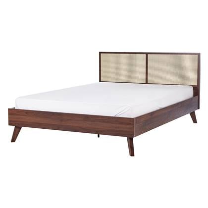 Beliani-MONPAZIER -Tweepersoonsbed-Donkerhout-140 x 200 cm-Rotan Bruin