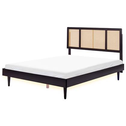 AURAY - Tweepersoonsbed LED - Zwart - 160 x 200 cm - Rubberhout