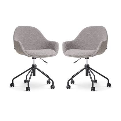 Nolon Nout-Mae Bureaustoelen Set van 2 Bouclé Taupe - Stof - Verstelbaar - Wieltjes - Wit Onderstel - Design - Comfortabel