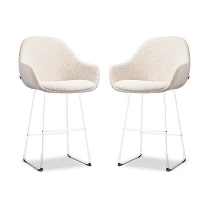 Nolon Nino-Mae Barkrukken Set van 2 - Bouclé Beige - Wit - 65 cm