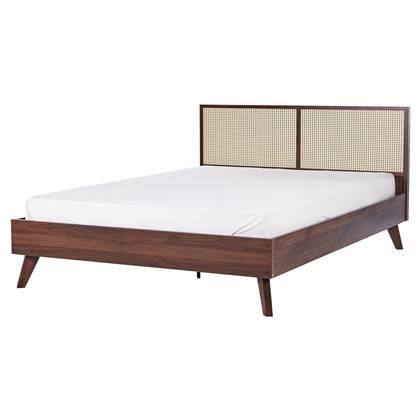 Beliani-MONPAZIER -Tweepersoonsbed-Donkerhout-160 x 200 cm-Rotan Bruin